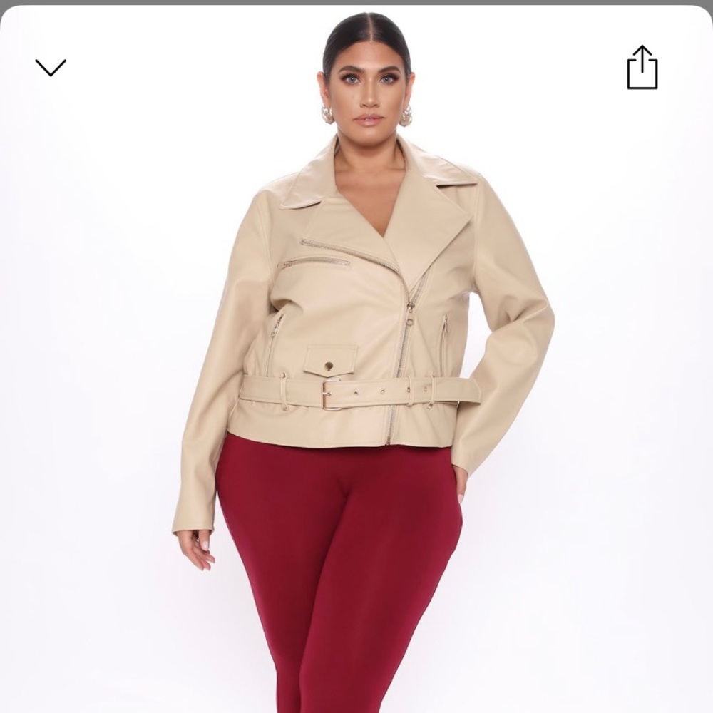 Essential Faux Leather Moto Jacket -Tan Sz 1X